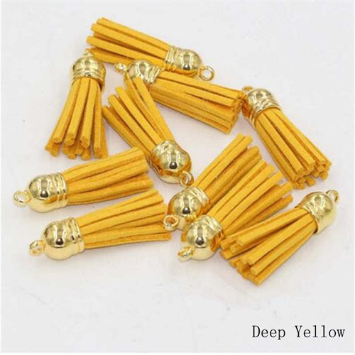 15pcs/lot 38mm Suede Tassel For Keychain Cellphone Straps Jewelry Charms  Leather Tassels Plated Gold Caps Diy Accessories OL-18