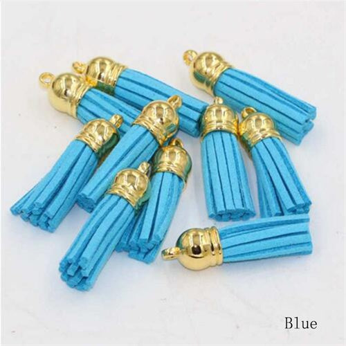 15pcs/lot 38mm Suede Tassel For Keychain Cellphone Straps Jewelry Charms  Leather Tassels Plated Gold Caps Diy Accessories OL-18