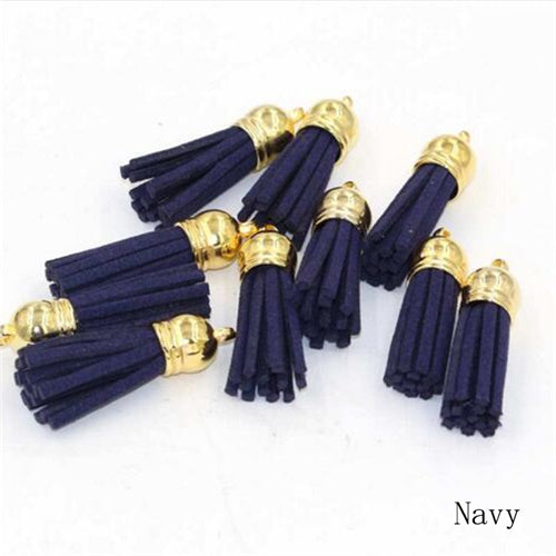 15pcs/lot 38mm Suede Tassel For Keychain Cellphone Straps Jewelry Charms  Leather Tassels Plated Gold Caps Diy Accessories OL-18
