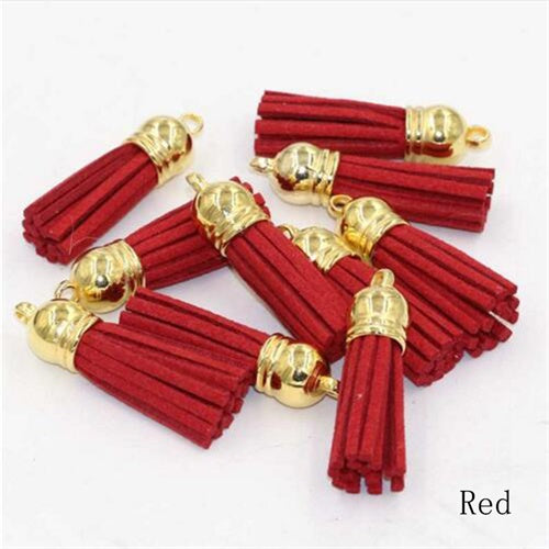 15pcs/lot 38mm Suede Tassel For Keychain Cellphone Straps Jewelry Charms  Leather Tassels Plated Gold Caps Diy Accessories OL-18