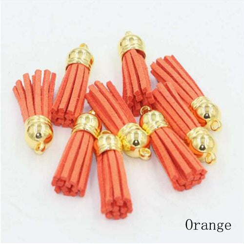 15pcs/lot 38mm Suede Tassel For Keychain Cellphone Straps Jewelry Charms  Leather Tassels Plated Gold Caps Diy Accessories OL-18