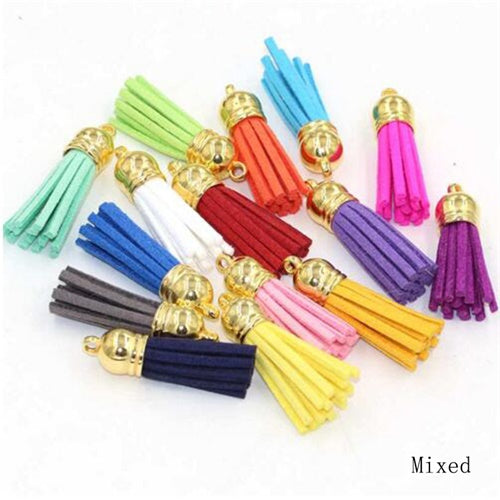 15pcs/lot 38mm Suede Tassel For Keychain Cellphone Straps Jewelry Charms  Leather Tassels Plated Gold Caps Diy Accessories OL-18