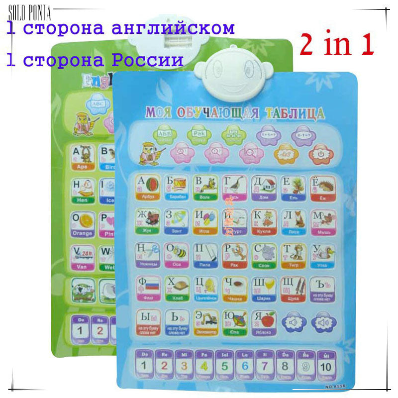 1 side Russian 1 side English language electronic baby ABC alphabet sound chart infant early learning education phonetic chart