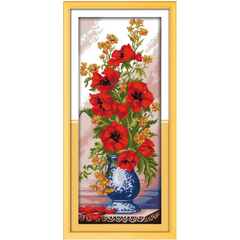 Poppy Celadon Vase Counted Cross Stitch 11CT 14CT Cross Stitch flowers Cross Stitch Kits for Embroidery Home Decor Needlework