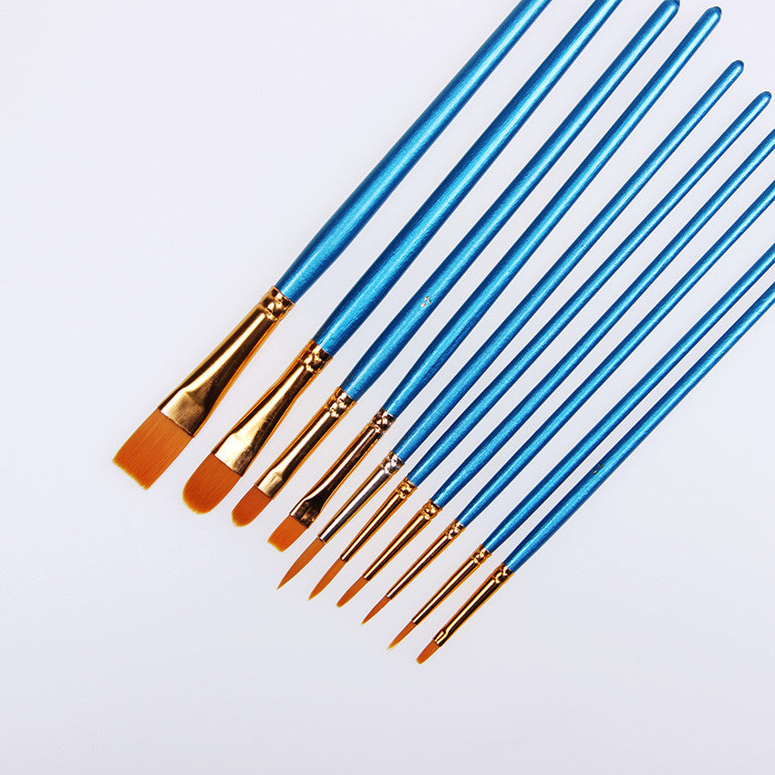 10pcs/lot High Quality Kids Watercolor Gouache Painting Pen Nylon Hair Wooden Handle Paint Brush Set Drawing Art Supplies