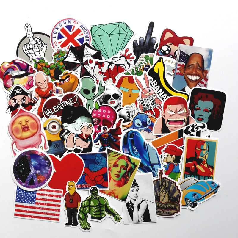 2017 50pcs Random Mixed Sticker for Snowboard Laptop Luggage Car Fridge Car- Styling Vinyl Decal home decor Stickers Pegatinas