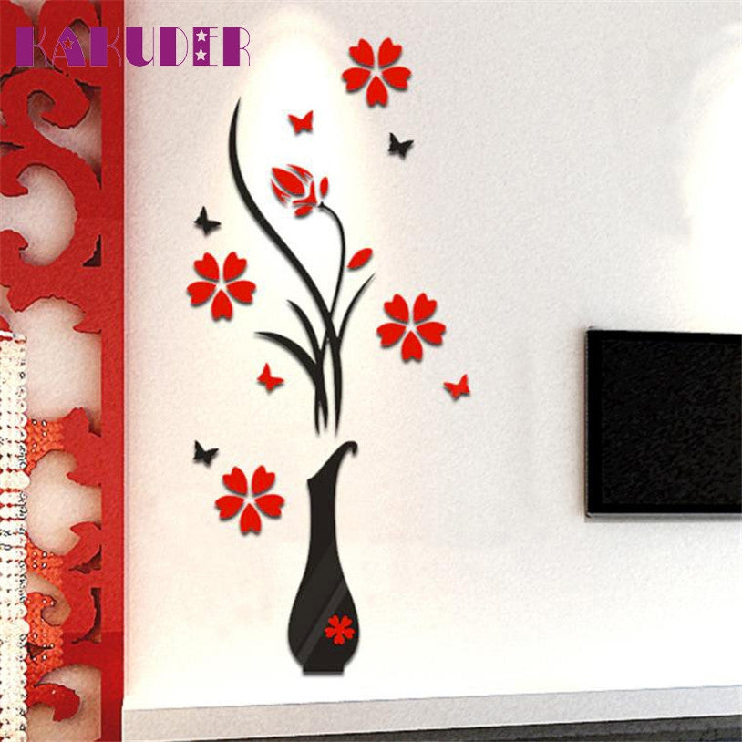 Wall Stickers Decal Home Decor DIY Vase Flower Tree Crystal Arcylic 3D Stickers u6930