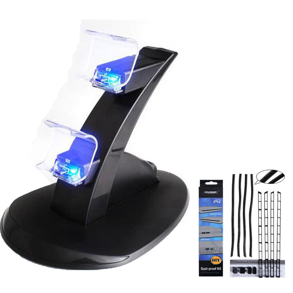 New Dual Charger Controller Stand Station for Sony PlayStation 4 PS4 Gaming Console PS4 with Dust Proof Cover Game Accessories