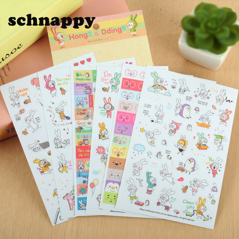 6 Sheets/set Rabbit Book Sticker For Diary Scrapbook Calendar Notebook Label Mobile Phone Decoration Baby Girl Toys