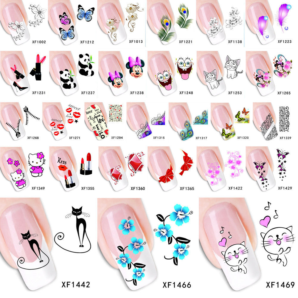 ZKO 1 Sheet Optional Flower Bows Cat Etc Water Transfer Sticker Nail Art Decals Nails Wraps Temporary Tattoos Watermark Tools