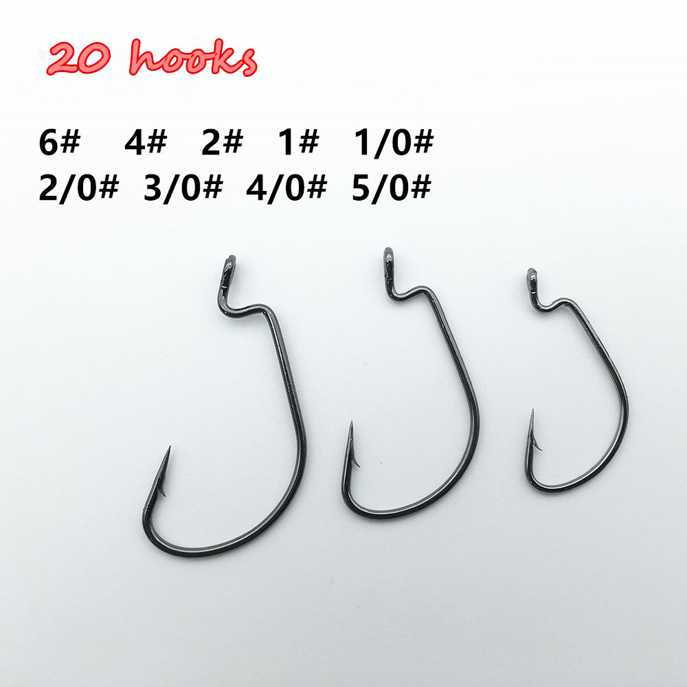 Rompin 20pcs/lot Black Nickel Crank Fishing Hooks High Carbon Steel Worm Sharp Barbed Hooks