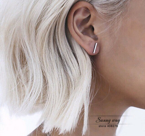 Timlee E119 Free shipping Brief stick Studs Earrings wholesale 0.6cm/1.2cm/2cm