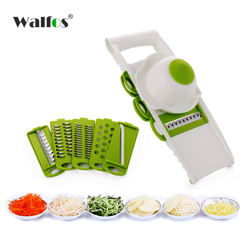 WALFOS Mandoline Slicer Vegetables Cutter with 5 Stainless Steel Blade Carrot Grater Onion Dicer Slicer Kitchen Accessories