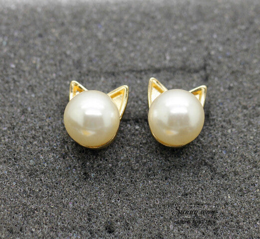 Timlee E068 Free shipping Cute Imitation Pearl Cat Head Studs Earrings wholesale HY