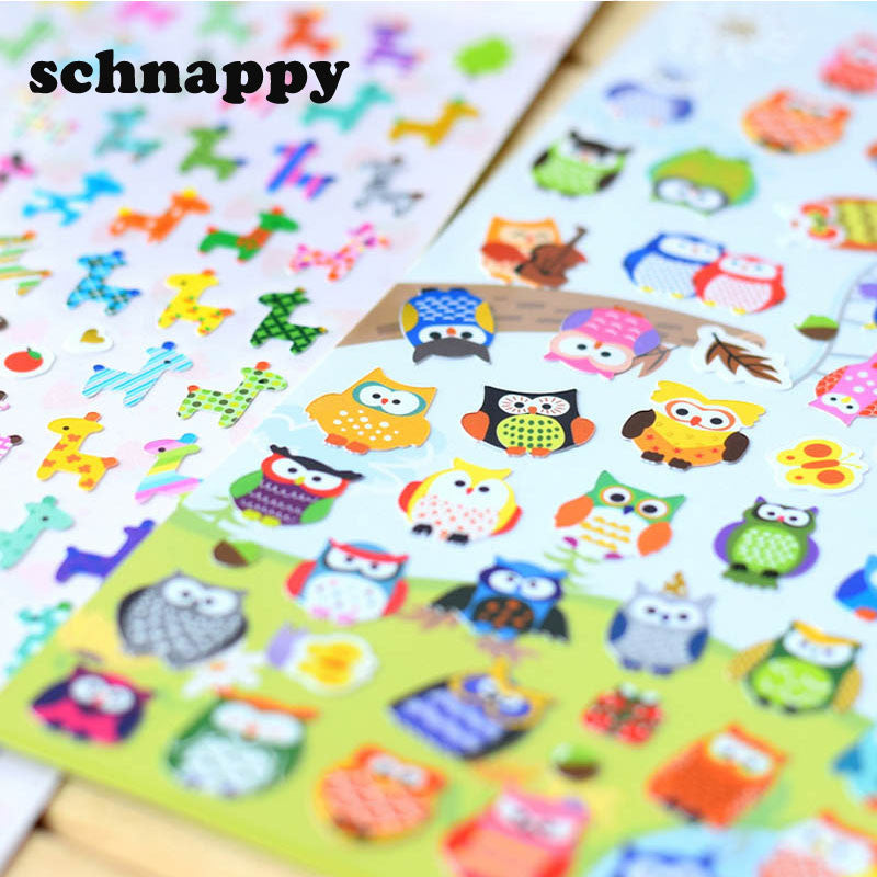 5 sheet Children Cute Owl Giraffe Reward Stickers School Teacher Merit Praise Sticky Class Paper Lable Kids Classic Toys