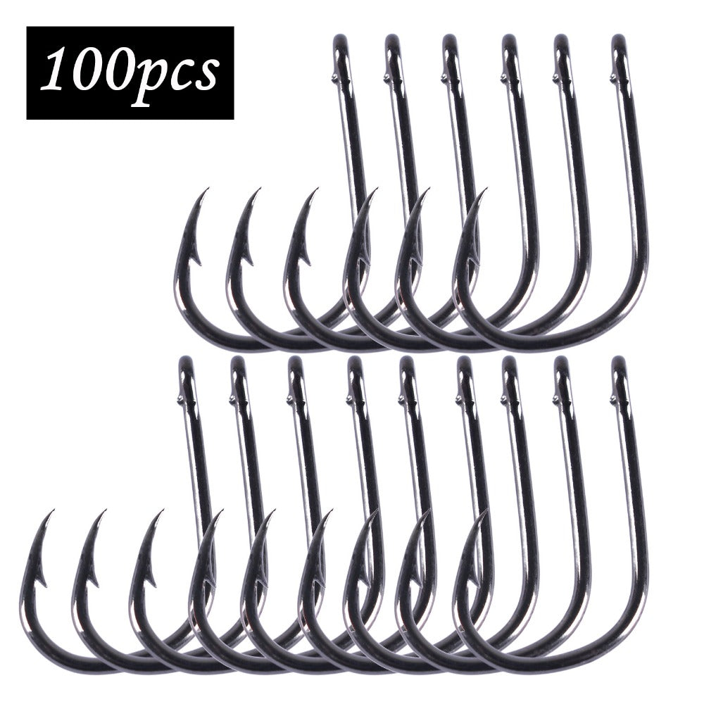 Anmuka 100Pcs fishing hooks(GF) #3-#12 High carbon steel CarbonBlack Bait Holder Fish Hook Set High quality barbed