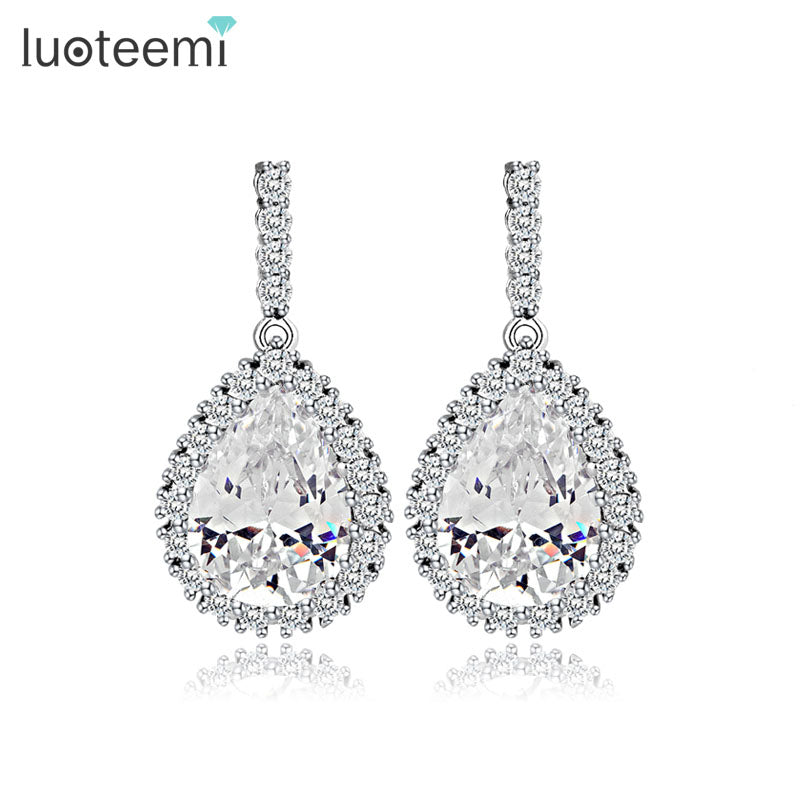 LUOTEEMI AAA Cubic Zirconia Classic Big Drop Crystal Earrings with Tiny CZ Luxury Bridal Wedding Earrings for Women Wholesale