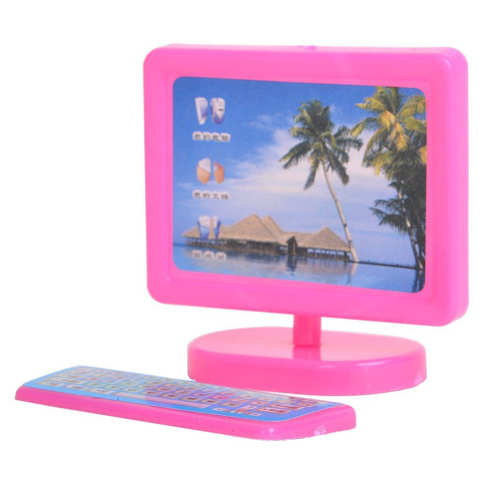 LeadingStar Dollhouse Miniature Pink Modern Piece Computer Furniture For Barbie Doll Children Toy Furniture for Dolls