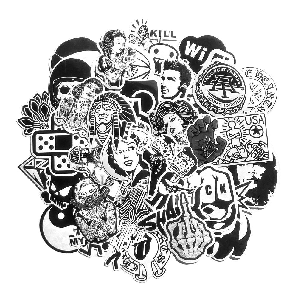 60 PCS Black and White Cool DIY Stickers For Skateboard Laptop Luggage Snowboard Fridge Phone Toy Styling Home Decor Stickers