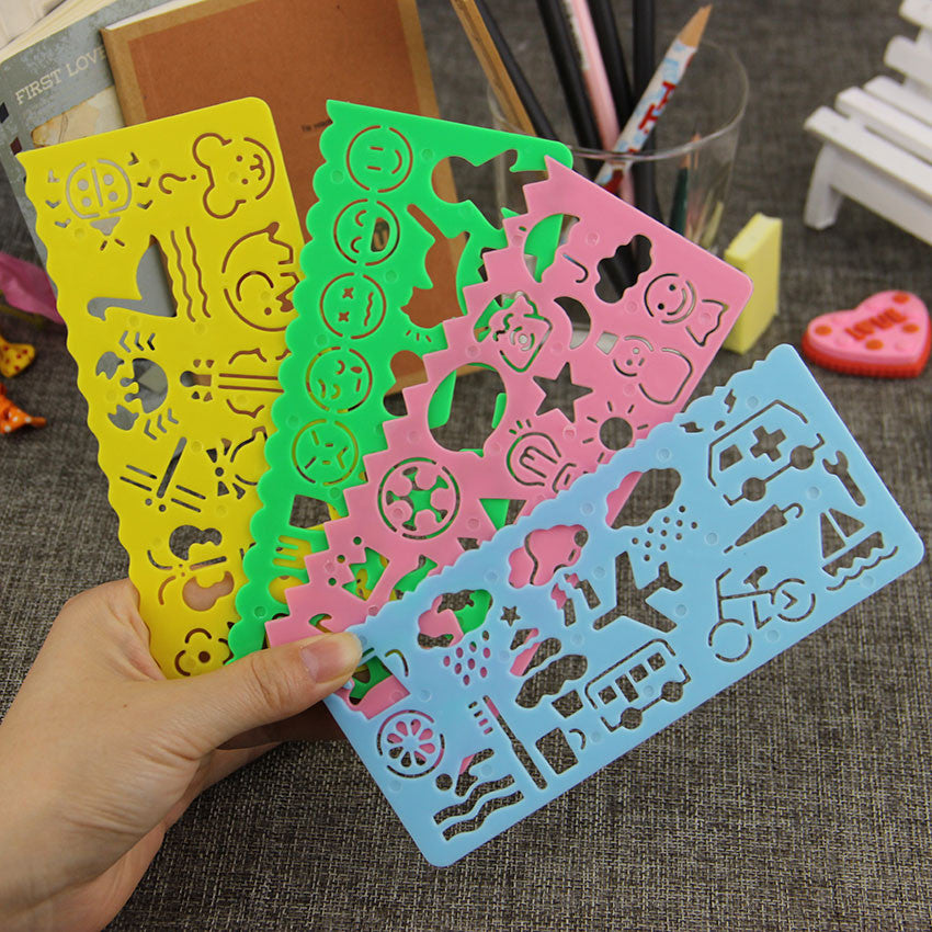 4 PCS Korea Stationery Candy Color Ruler Oppssed Drawing Template Office Painting Supplies