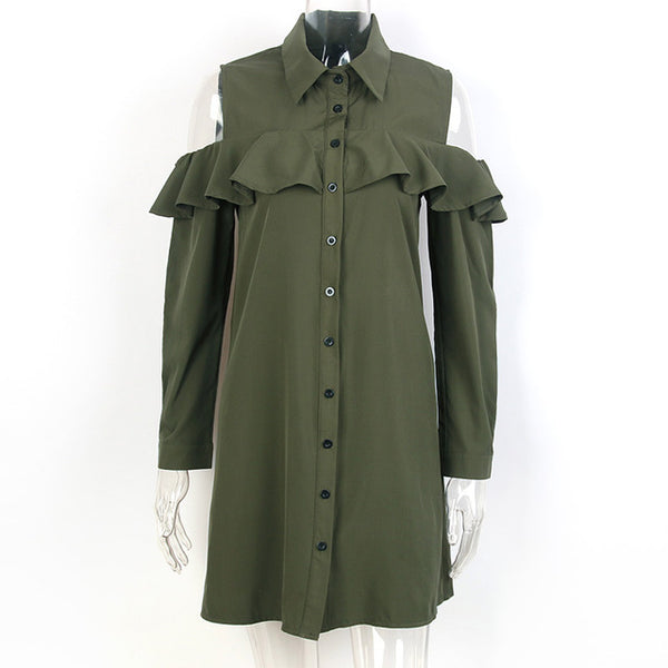 Vlent Sexy Off Shoulder Long Ruffles Sleeve Shirt Dress Women Plus Size Autumn Short Black Dresses 90s Girl Preppy Casual Dress