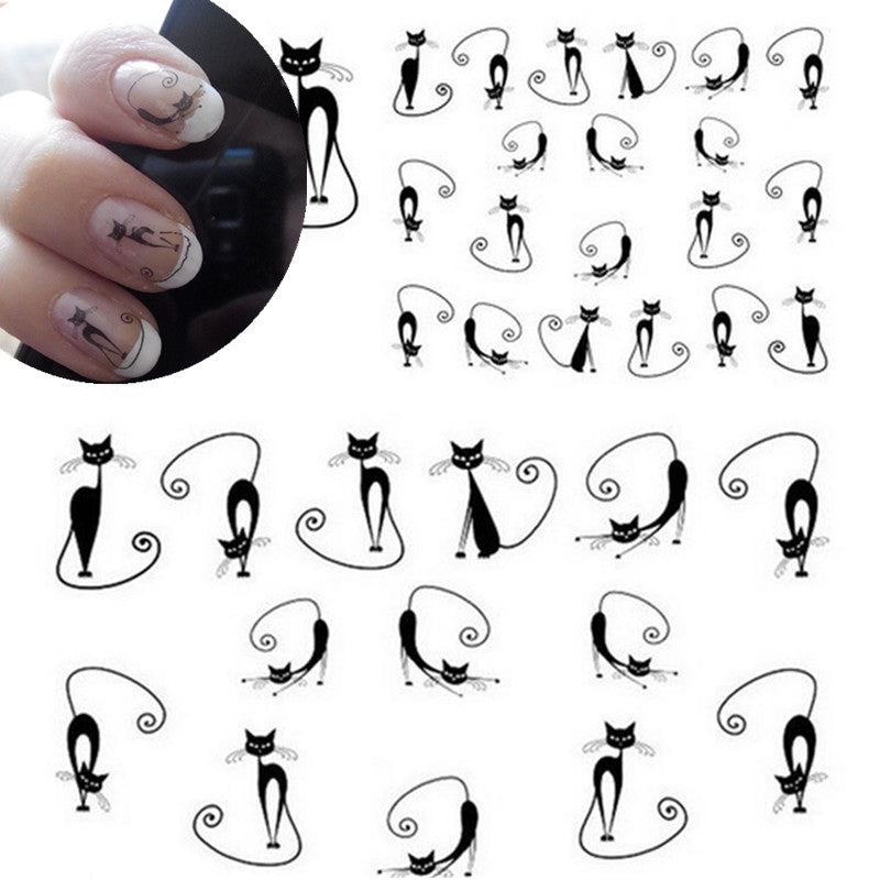 1 sheet Sexy Stray Black Cute Design Nail Art Water Transfer Stickers Decals DIY Beauty Decal Nail Decoration Tools SASTZ023