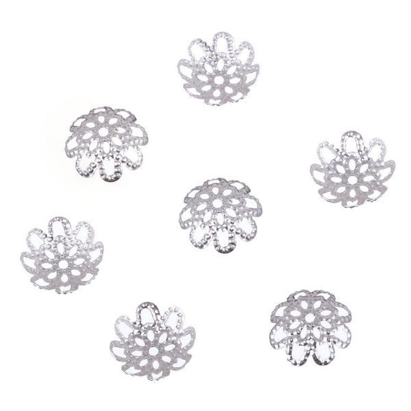 New 10mm 100 pcs/lot DIY Golden Silvery Hollow Flower Metal Charms Bead Caps For Jewelry Making
