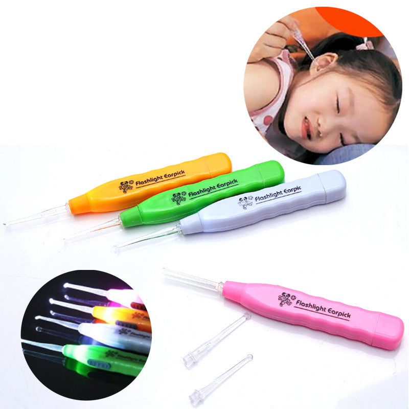 1pcs Light Earwax Spoon Luminous Ear Pick Dig Ears Syringe Child Kid Baby Ears Cleaning Tool with LED Light Flashlight Earpick