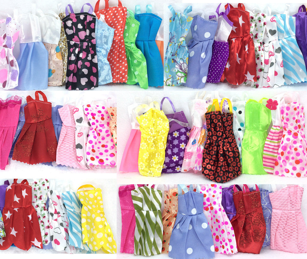 NK 16 Items/Lot=10 Pcs Mix Sorts Beautiful Party Clothes Fashion Dress +6 Pcs Plastic Necklace For Barbie Doll Best Gift Toys
