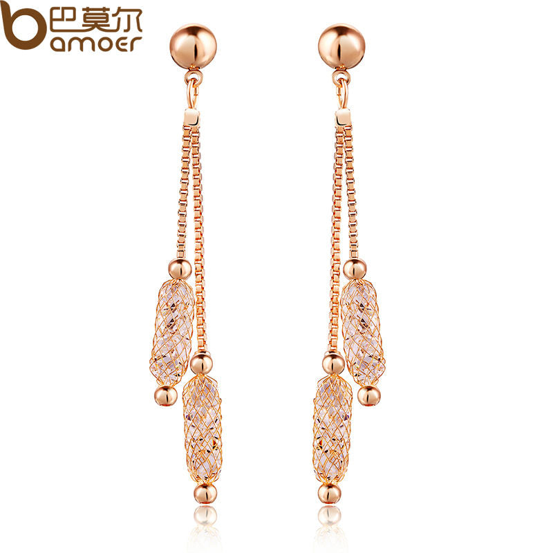 BAMOER Luxury Champagne Gold Color Drop Earrings Wire Zircon Crystal Female Christmas Gift Jewelry JSE020
