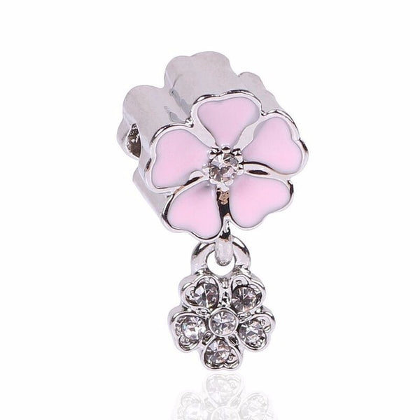 Couqcy Lovely Pink Beads Fit Original Pandora Bracelet Necklace Big Hole Diy Charms For Women Enamel Heart Shape Pendant Gift