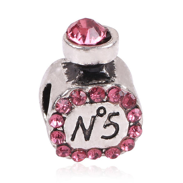 Couqcy Lovely Pink Beads Fit Original Pandora Bracelet Necklace Big Hole Diy Charms For Women Enamel Heart Shape Pendant Gift