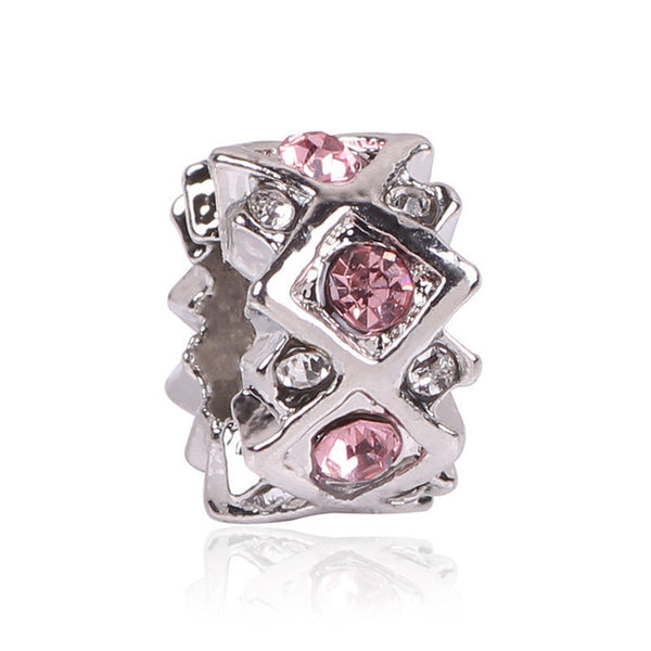 Couqcy Lovely Pink Beads Fit Original Pandora Bracelet Necklace Big Hole Diy Charms For Women Enamel Heart Shape Pendant Gift