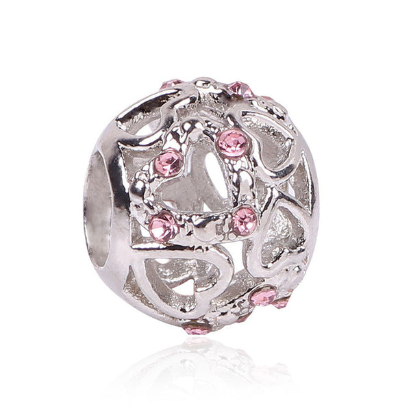 Couqcy Lovely Pink Beads Fit Original Pandora Bracelet Necklace Big Hole Diy Charms For Women Enamel Heart Shape Pendant Gift