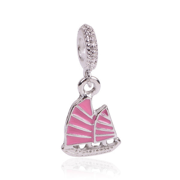 Couqcy Lovely Pink Beads Fit Original Pandora Bracelet Necklace Big Hole Diy Charms For Women Enamel Heart Shape Pendant Gift