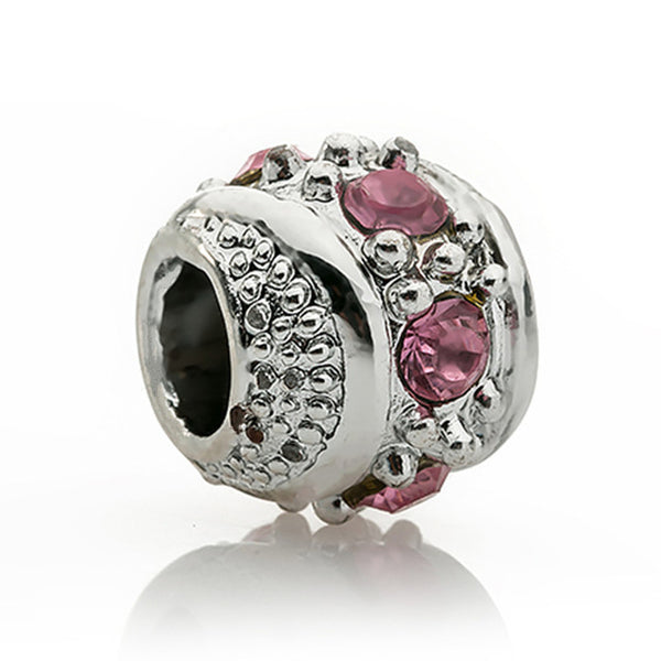 Couqcy Lovely Pink Beads Fit Original Pandora Bracelet Necklace Big Hole Diy Charms For Women Enamel Heart Shape Pendant Gift