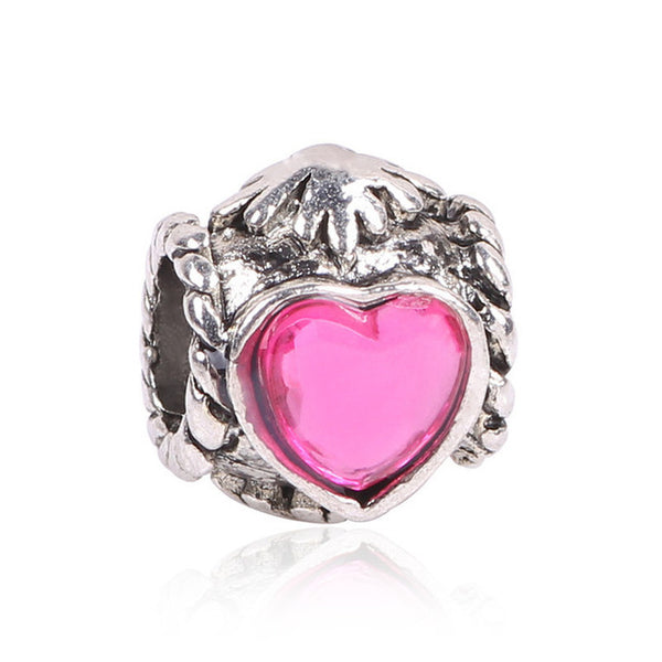 Couqcy Lovely Pink Beads Fit Original Pandora Bracelet Necklace Big Hole Diy Charms For Women Enamel Heart Shape Pendant Gift