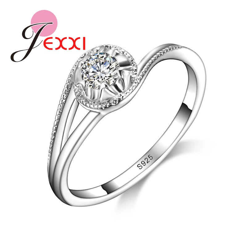 JEXXI Trendy Wedding Jewelry For Bride High Quality 925 Stamped Silver Rings With CZ Zirconia Women Birthday Best Gifts