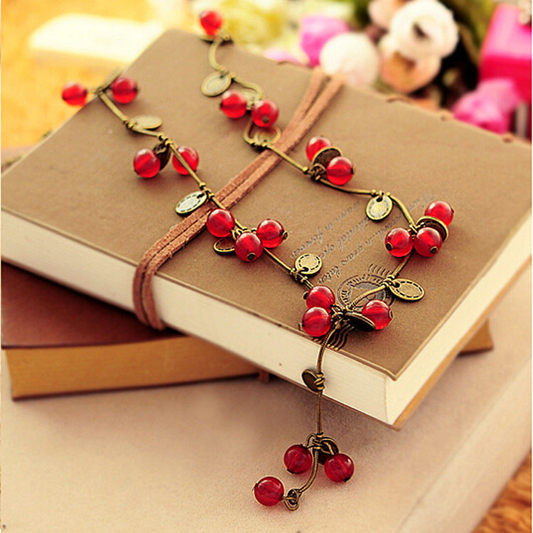 NK406 multi layer necklace jewelry Cherry Chain Necklaces Imitation pearl maxi collares summer jewelry statement necklaces