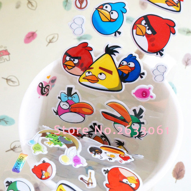 fireman sam pegatinas 1pcs/free shipping Hungry birds children cartoon bubble stickers decals 3d stereo baby birds emoji