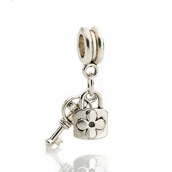 Couqcy Free Shipping 1Pc Silver Bead Charm European Silver with Love Lock key Charm Pendant Bead Fit Pandora Bracelet