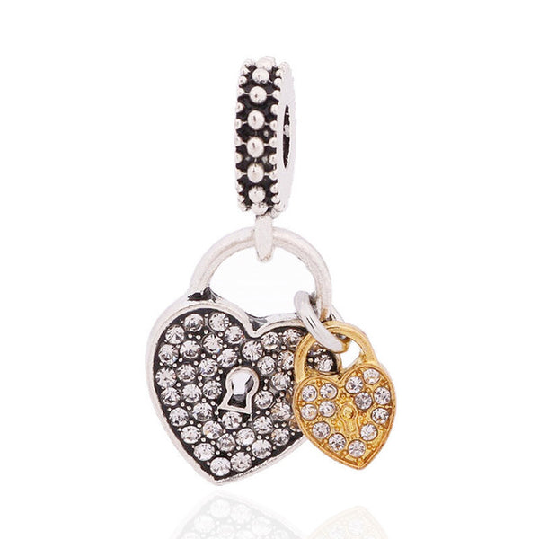 Couqcy Free Shipping 1Pc Silver Bead Charm European Silver with Love Lock key Charm Pendant Bead Fit Pandora Bracelet