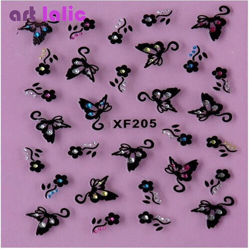 1 Sheets Fashion 3d Nail Art Sticker Nails Decal Butterfly and Flower with Rhinestones Charms DIY Decoration Manicure Tools