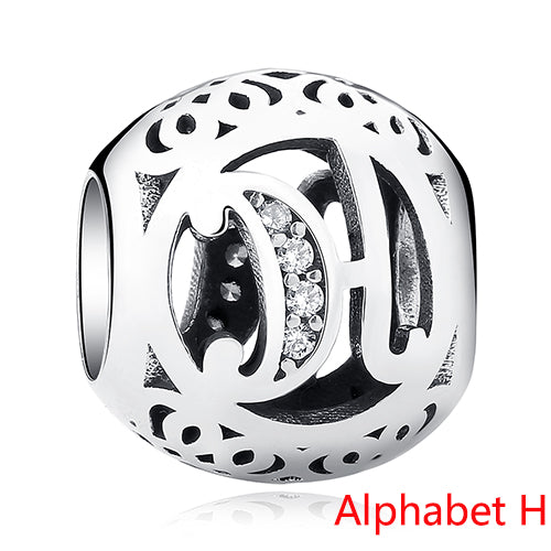 925 Sterling Silver Jewelry Crystal Alphabet A-Z Letter Charms Beads Fit Original Pandora Bracelet Necklace DIY Jewelry Making