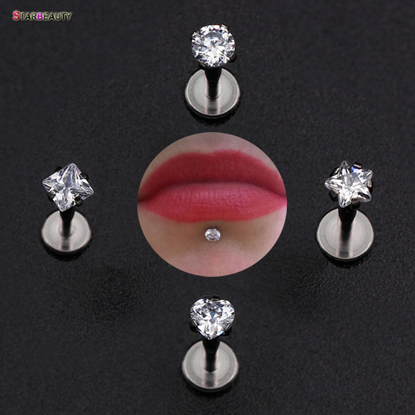 1pc/lot 16G Round Heart Square Star Kylie Lip Piercing AAA Zircon Nose Piercing labret Ear Rings for Women Men Jewelry Pircing