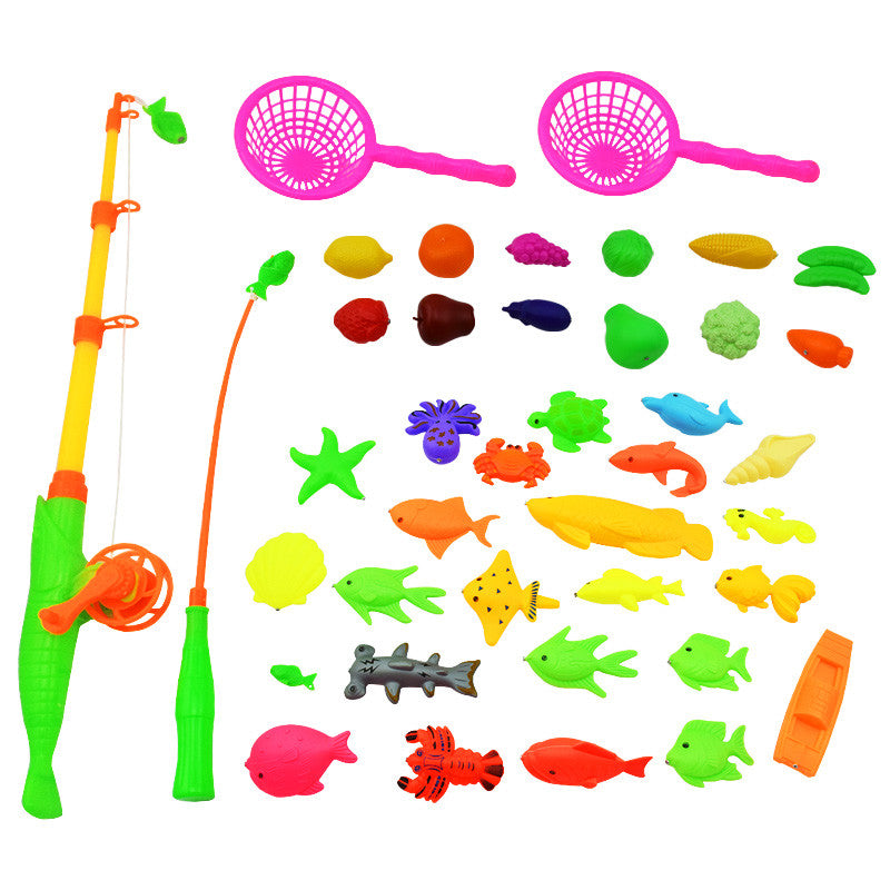 40pcs/lot Magnetic Fishing Toy Rod Net Set For Kids Child Model Play Fishing Games Outdoor Boy Bath Toys