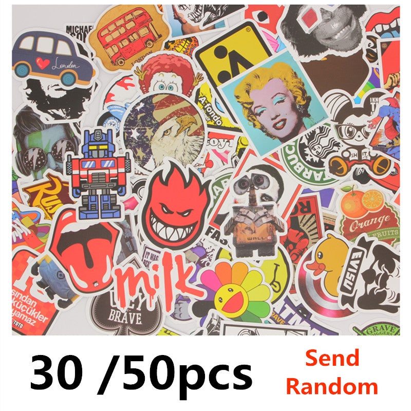 30/50pcs Mixed Random stickers for laptop sticker decal fridge skateboard PVC stickers for Travel Suitcase Wall Pencil Box toy