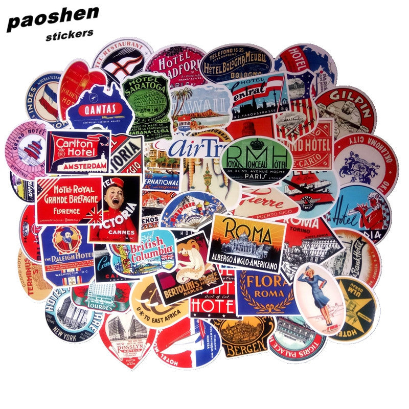 Hot Retro Mixed 55 pcs stickers Home decor on laptop Handbag sticker decal fridge skateboard cut doodle sticker toy stickers