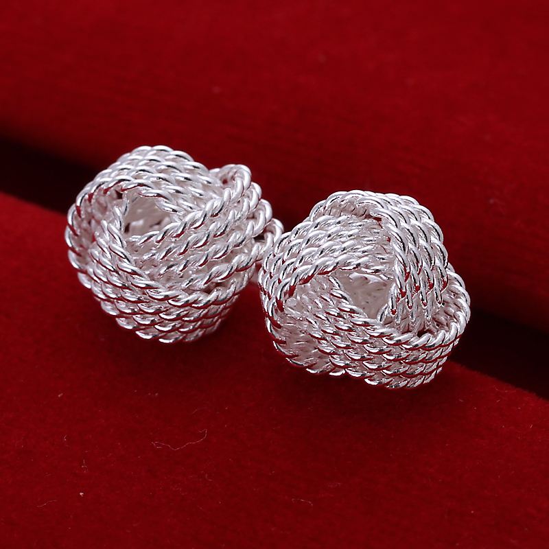 Free Shipping Wholesale summer style silver plated earrings for women Tennis net web stud earing cuff Fashion jewelry