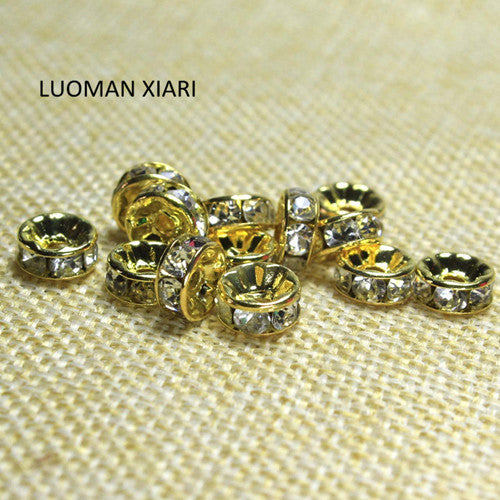 Wholesale 100 Pcs AAA+ 6 /8 mm Copper Wheels Spacers Beads Golden Silver AB Plated Rhinestone Beads For Jewelry Making DIY